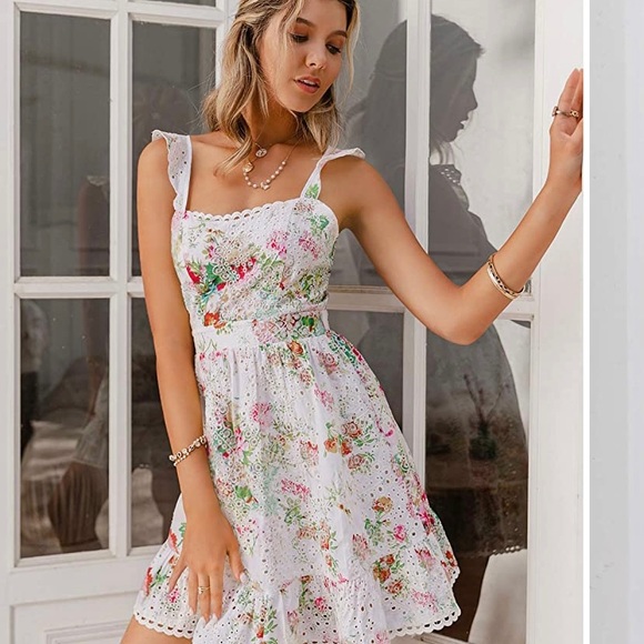 Floral Embroidered Spaghetti Strap VNeck Dress - Picture 3 of 4